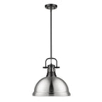 Golden Lighting Duncan Yep By Golden Lighting Duncan 1-light 14in Rod Hung Pendant In Aged Brass And Pewter Shade