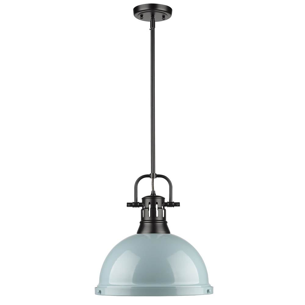 Golden Lighting Duncan Yep By Golden Lighting Duncan 1-light 14in Rod Hung Pendant In Aged Brass And Seafoam Shade