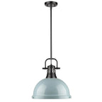 Golden Lighting Duncan Yep By Golden Lighting Duncan 1-light 14in Rod Hung Pendant In Aged Brass And Seafoam Shade