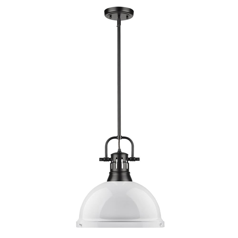 Golden Lighting Duncan Yep By Golden Lighting Duncan 1-light 14in Rod Hung Pendant In Aged Brass And White Shade
