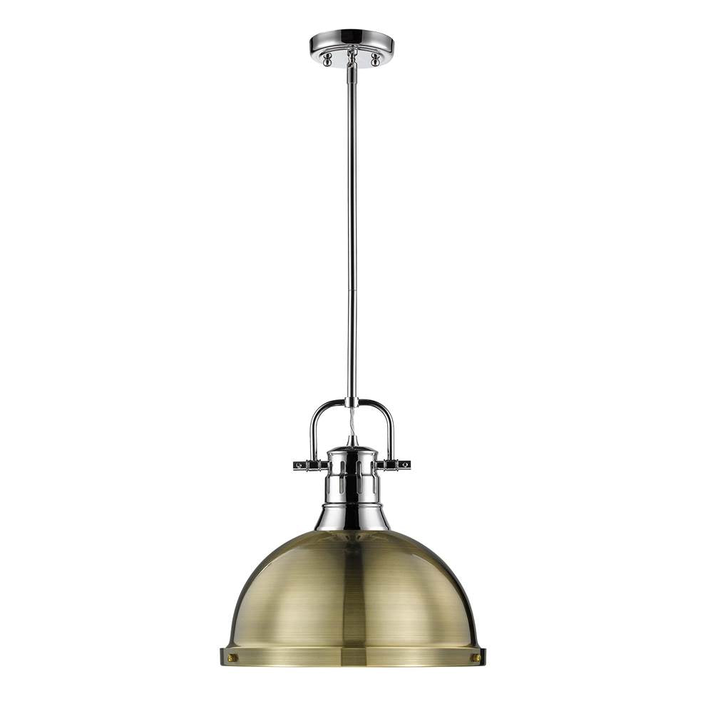 Golden Lighting Duncan Yep By Golden Lighting Duncan 1-light 14in Rod Hung Pendant In Aged Brass