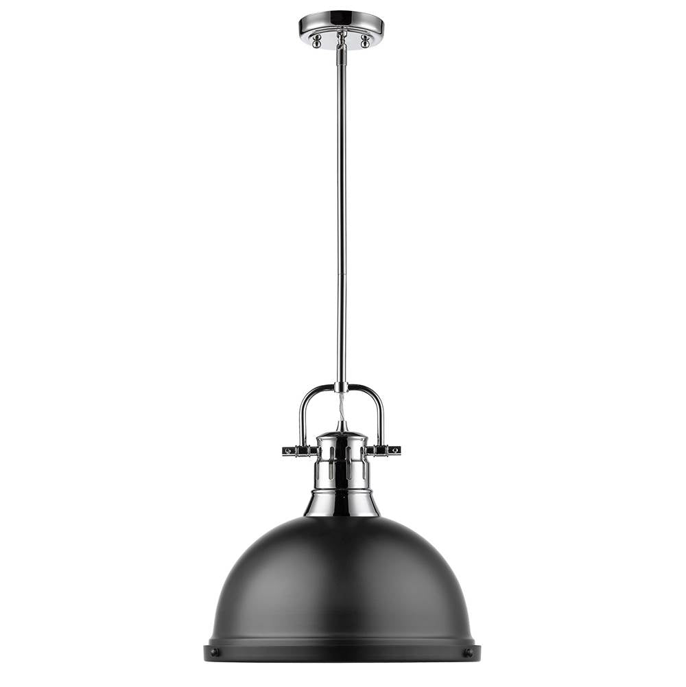Golden Lighting Duncan Yep By Golden Lighting Duncan 1-light 14in Rod Hung Pendant In Aged Brass And Matte Black Shade