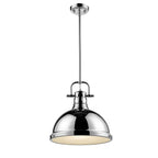 Golden Lighting Duncan Yep By Golden Lighting Duncan 1-light 14in Rod Hung Pendant In Aged Brass And Chrome Shade