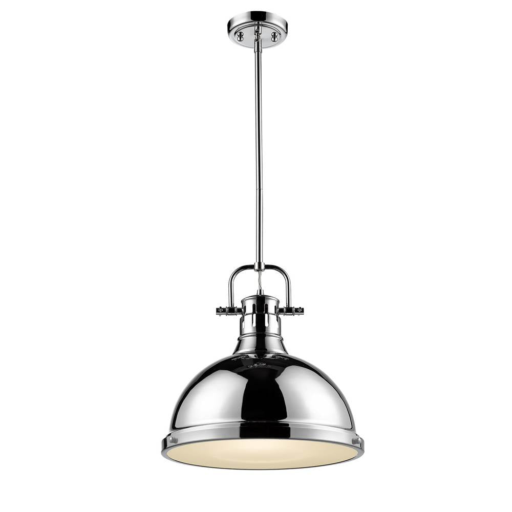 Golden Lighting Duncan Yep By Golden Lighting Duncan 1-light 14in Rod Hung Pendant In Aged Brass And Chrome Shade