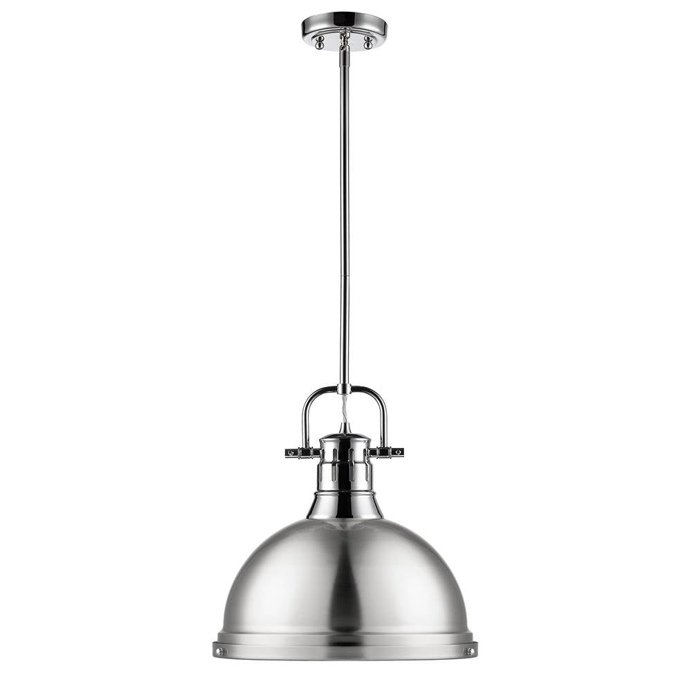 Golden Lighting Duncan Yep By Golden Lighting Duncan 1-light 14in Rod Hung Pendant In Aged Brass And Pewter Shade