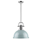 Golden Lighting Duncan Yep By Golden Lighting Duncan 1-light 14in Rod Hung Pendant In Aged Brass And Seafoam Shade