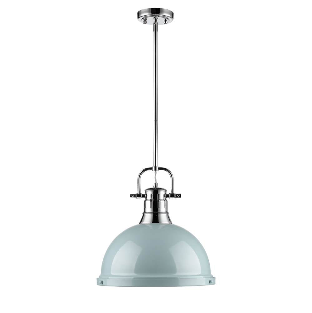 Golden Lighting Duncan Yep By Golden Lighting Duncan 1-light 14in Rod Hung Pendant In Aged Brass And Seafoam Shade