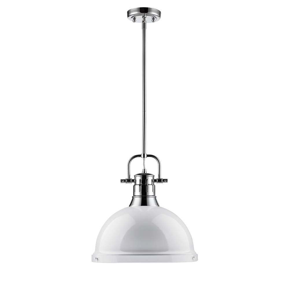 Golden Lighting Duncan Yep By Golden Lighting Duncan 1-light 14in Rod Hung Pendant In Aged Brass And White Shade