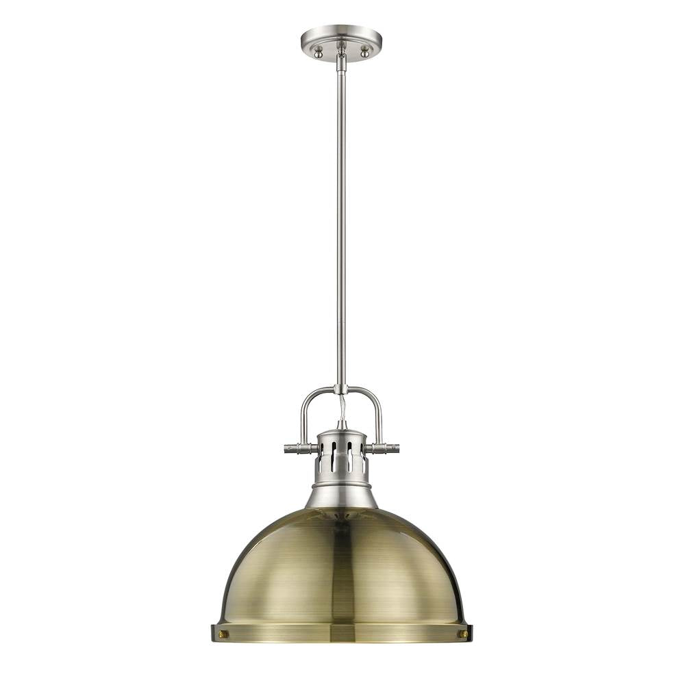 Golden Lighting Duncan Yep By Golden Lighting Duncan 1-light 14in Rod Hung Pendant In Aged Brass