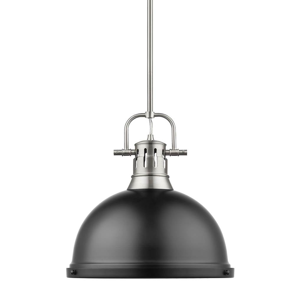 Golden Lighting Duncan Yep By Golden Lighting Duncan 1-light 14in Rod Hung Pendant In Aged Brass And Matte Black Shade