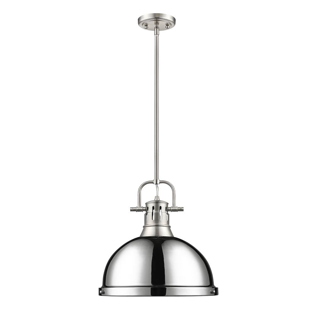 Golden Lighting Duncan Yep By Golden Lighting Duncan 1-light 14in Rod Hung Pendant In Aged Brass And Chrome Shade