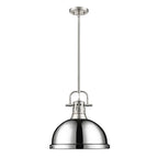 Golden Lighting Duncan Yep By Golden Lighting Duncan 1-light 14in Rod Hung Pendant In Aged Brass And Chrome Shade