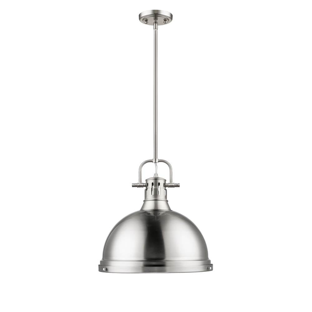 Golden Lighting Duncan Yep By Golden Lighting Duncan 1-light 14in Rod Hung Pendant In Aged Brass And Pewter Shade
