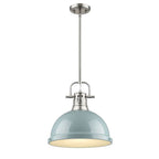 Golden Lighting Duncan Yep By Golden Lighting Duncan 1-light 14in Rod Hung Pendant In Aged Brass And Seafoam Shade