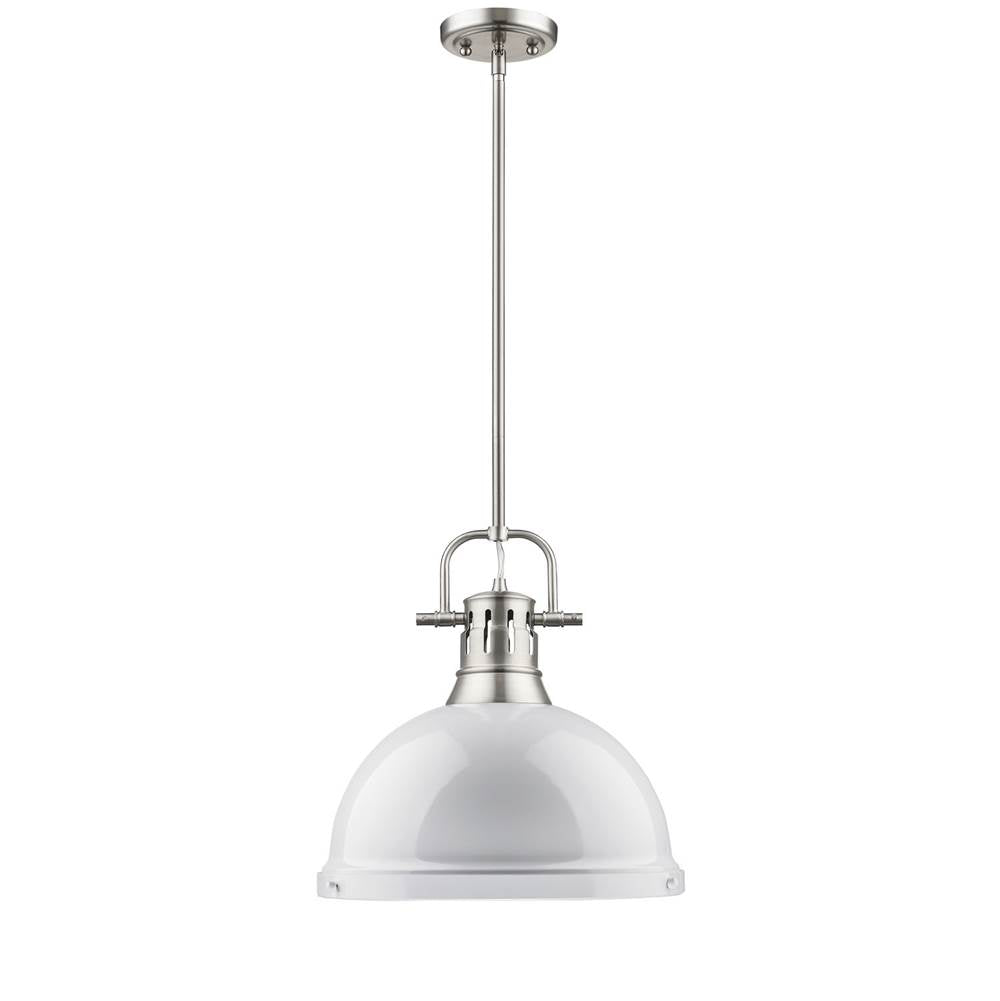 Golden Lighting Duncan Yep By Golden Lighting Duncan 1-light 14in Rod Hung Pendant In Aged Brass And White Shade