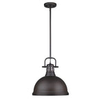 Golden Lighting Duncan Yep By Golden Lighting Duncan 1-light 14in Rod Hung Pendant In Aged Brass And Rubbed Bronze Shade