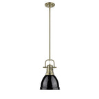 Golden Lighting Duncan Yep By Golden Lighting Duncan 1-light 9in Rod Hung Pendant In Aged Brass And Black Shade