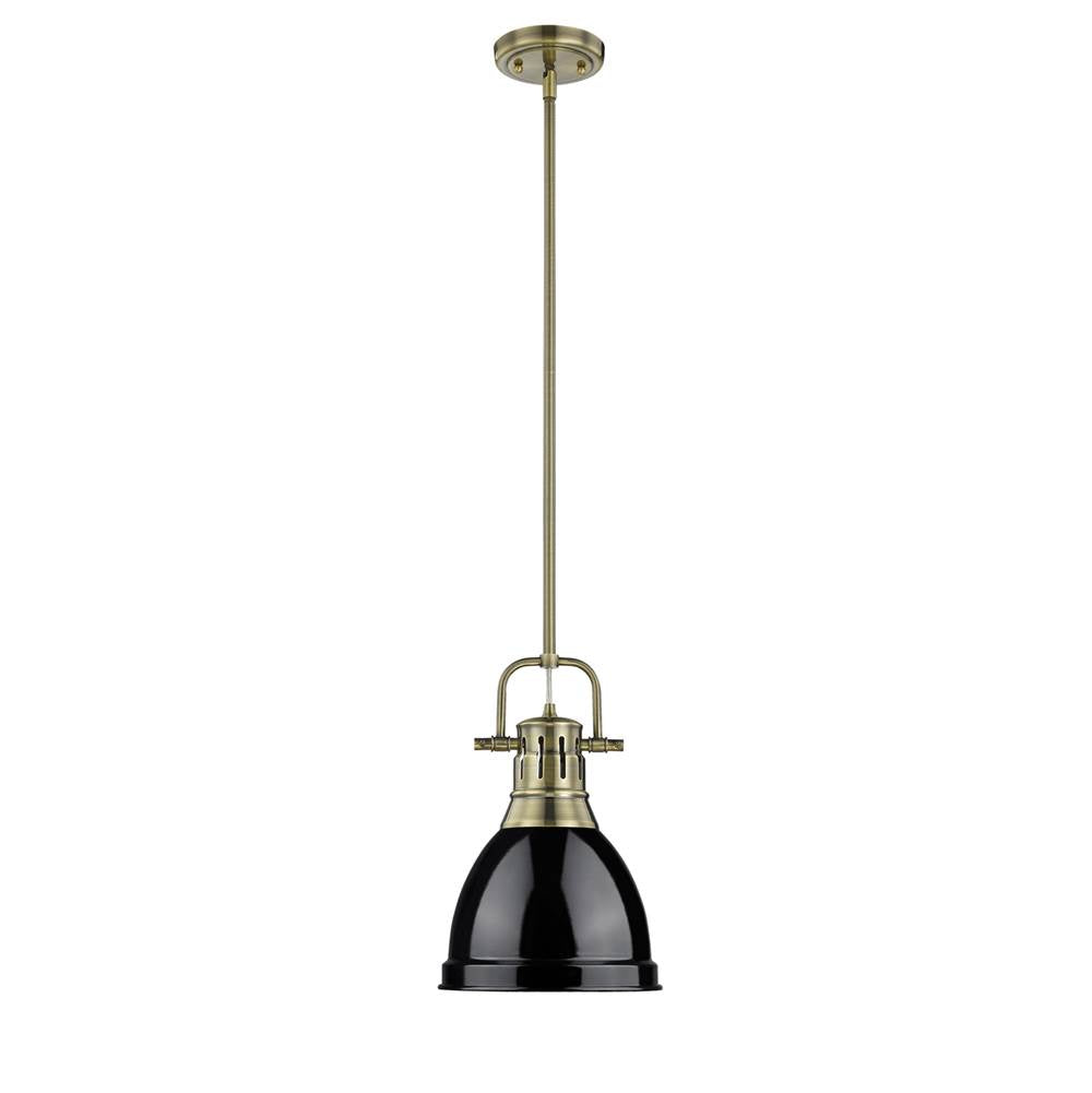 Golden Lighting Duncan Yep By Golden Lighting Duncan 1-light 9in Rod Hung Pendant In Aged Brass And Black Shade