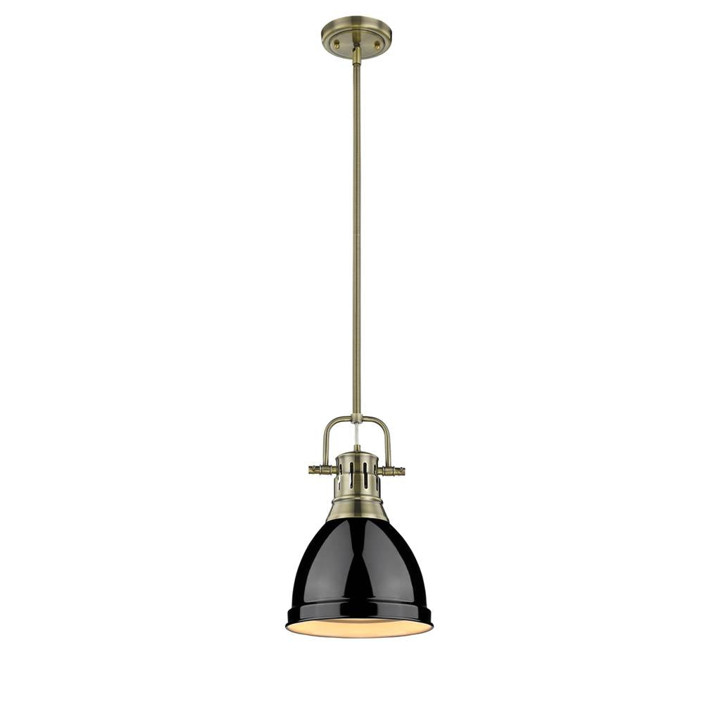 Golden Lighting 3604-S AB-BK Aged Brass Yep By Golden Lighting Duncan 1-light 9in Rod Hung Pendant In Aged Brass And Black Shade Image 1