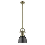 Golden Lighting Duncan Yep By Golden Lighting Duncan 1-light 9in Rod Hung Pendant In Aged Brass And Matte Black Shade