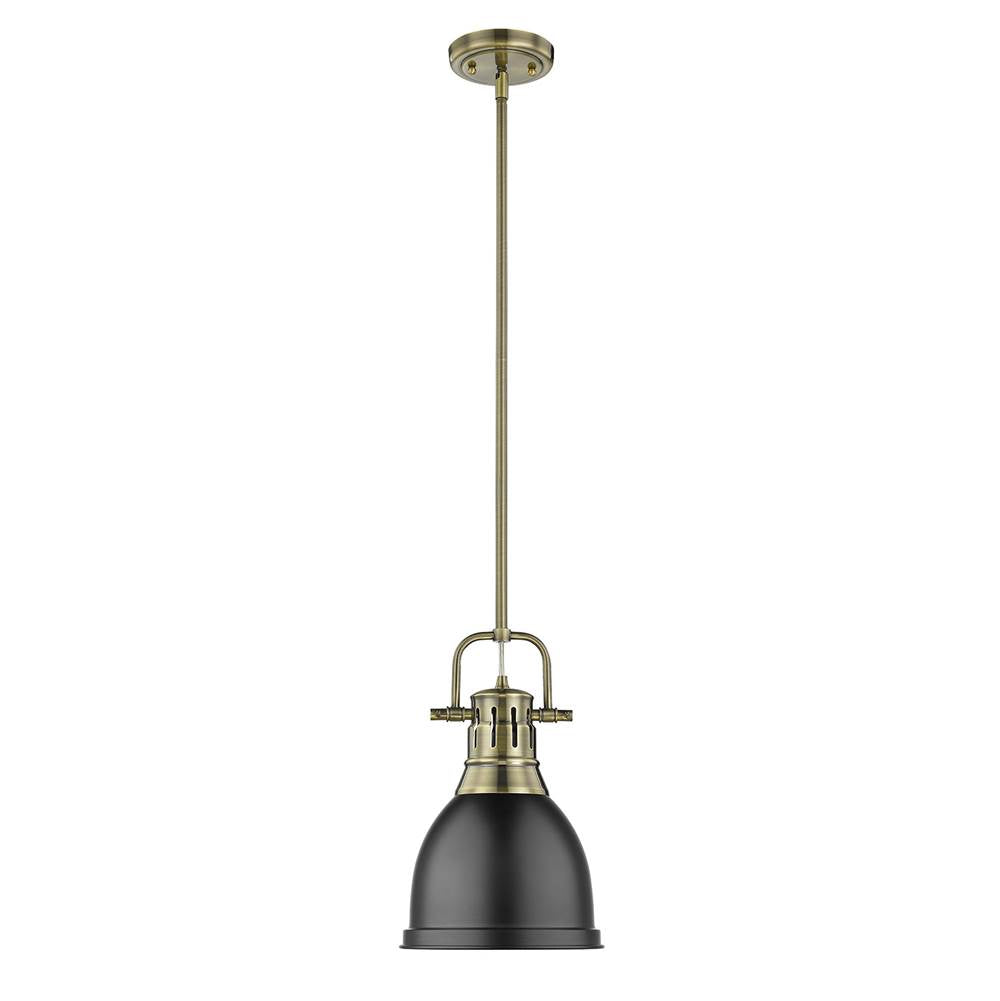 Golden Lighting Duncan Yep By Golden Lighting Duncan 1-light 9in Rod Hung Pendant In Aged Brass And Matte Black Shade