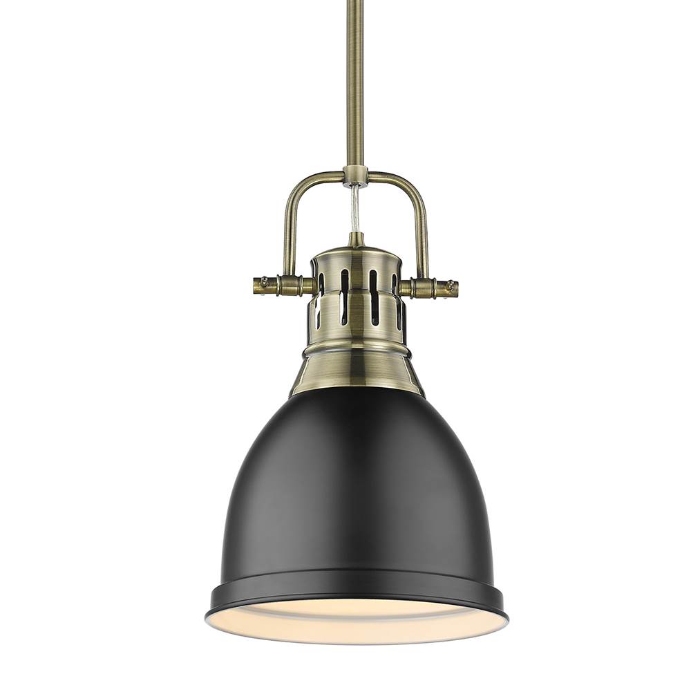 Golden Lighting 3604-S AB-BLK Aged Brass Yep By Golden Lighting Duncan 1-light 9in Rod Hung Pendant In Aged Brass And Matte Black Shade Image 1