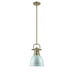 Golden Lighting Duncan Yep By Golden Lighting Duncan 1-light 9in Rod Hung Pendant In Aged Brass And Seafoam Shade