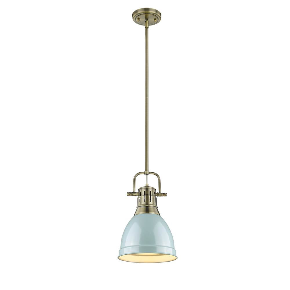 Golden Lighting 3604-S AB-SF Aged Brass Yep By Golden Lighting Duncan 1-light 9in Rod Hung Pendant In Aged Brass And Seafoam Shade Image 1
