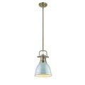 Golden Lighting 3604-S AB-SF Aged Brass Yep By Golden Lighting Duncan 1-light 9in Rod Hung Pendant In Aged Brass And Seafoam Shade Image 1