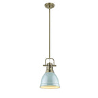 Golden Lighting 3604-S AB-SF Aged Brass Yep By Golden Lighting Duncan 1-light 9in Rod Hung Pendant In Aged Brass And Seafoam Shade Image 1