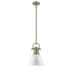 Golden Lighting Duncan Yep By Golden Lighting Duncan 1-light 9in Rod Hung Pendant In Aged Brass And White Shade