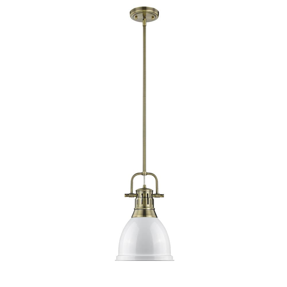 Golden Lighting Duncan Yep By Golden Lighting Duncan 1-light 9in Rod Hung Pendant In Aged Brass And White Shade