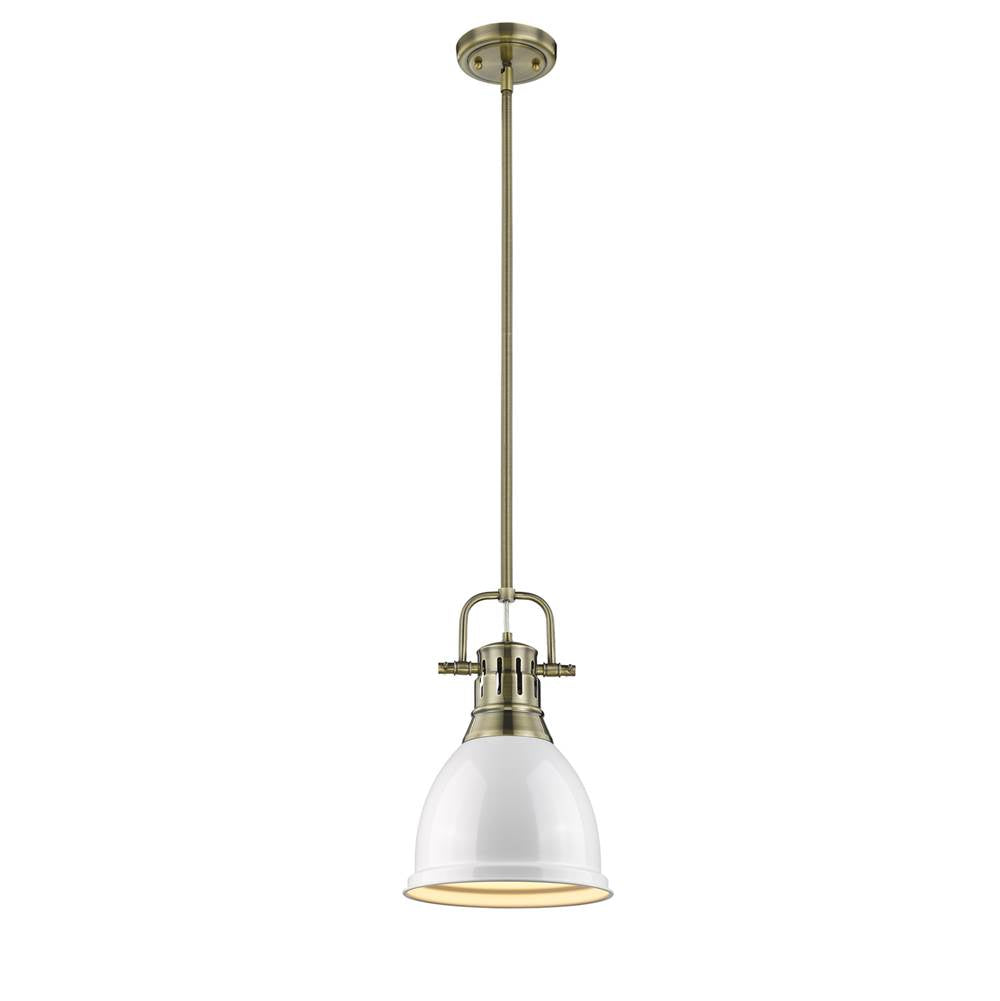 Golden Lighting 3604-S AB-WH Aged Brass Yep By Golden Lighting Duncan 1-light 9in Rod Hung Pendant In Aged Brass And White Shade Image 1