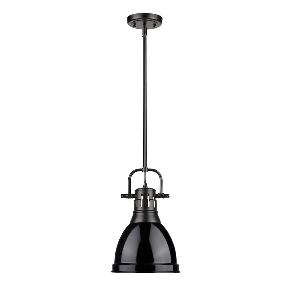Golden Lighting Duncan Yep By Golden Lighting Duncan 1-light 9in Rod Hung Pendant In Aged Brass And Black Shade
