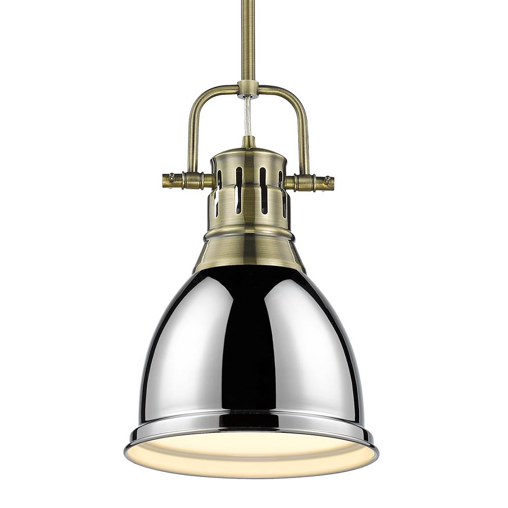 Golden Lighting 3604-S AB-CH Aged Brass Yep By Golden Lighting Duncan 1-light 9in Rod Hung Pendant In Aged Brass And Chrome Shade Image 1