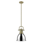 Golden Lighting Duncan Yep By Golden Lighting Duncan 1-light 9in Rod Hung Pendant In Aged Brass And Chrome Shade
