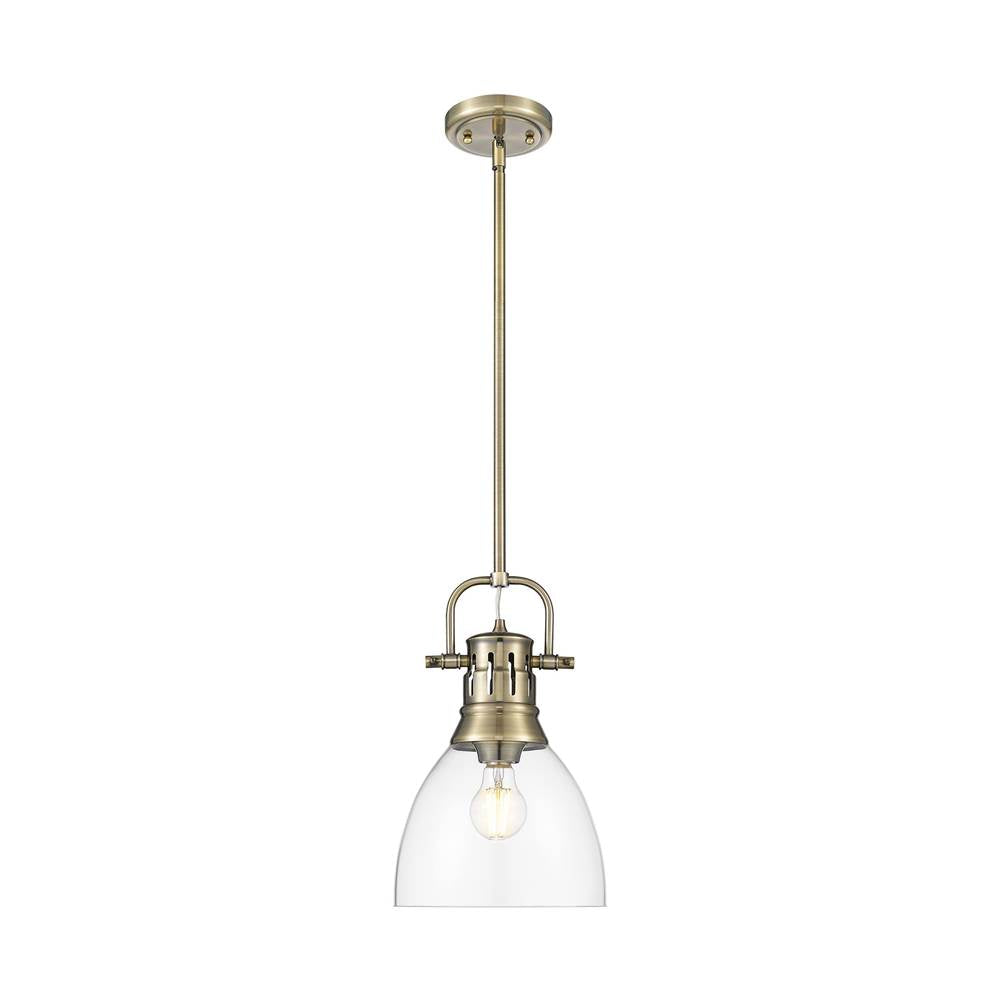 Golden Lighting 3604-S AB-CLR Aged Brass Yep By Golden Lighting Duncan 1-light 9in Rod Hung Pendant In Aged Brass And Clear Glass Image 1