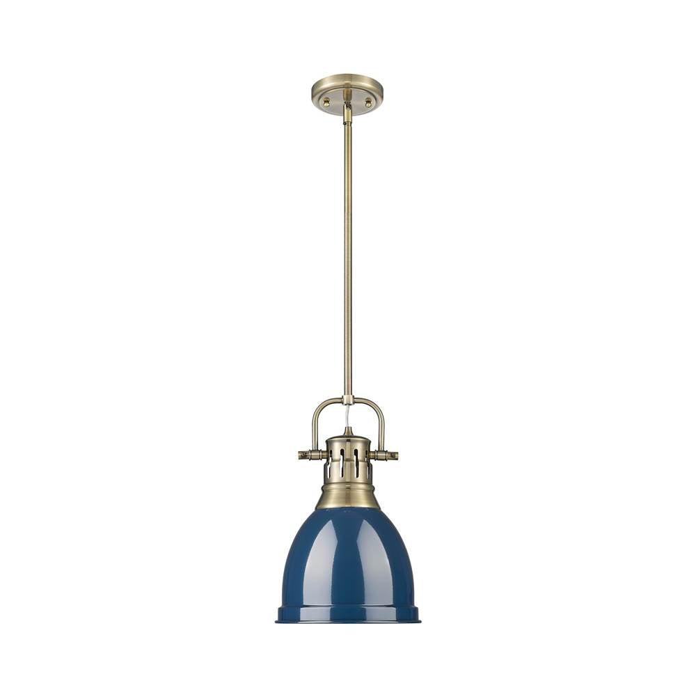 Golden Lighting 3604-S AB-NVY Aged Brass Yep By Golden Lighting Duncan 1-light 9in Rod Hung Pendant In Aged Brass And Navy Blue Shade Image 1