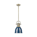 Golden Lighting 3604-S AB-NVY Aged Brass Yep By Golden Lighting Duncan 1-light 9in Rod Hung Pendant In Aged Brass And Navy Blue Shade Image 1