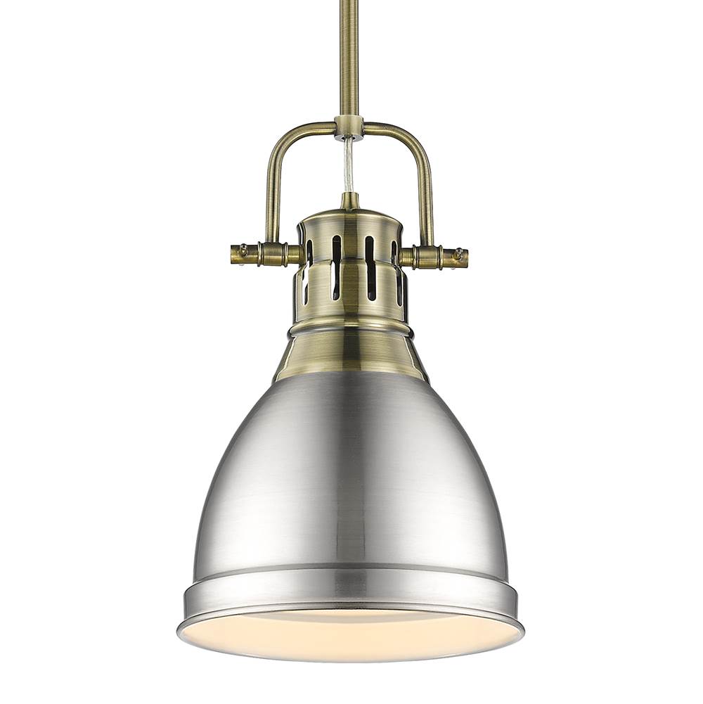 Golden Lighting 3604-S AB-PW Aged Brass Yep By Golden Lighting Duncan 1-light 9in Rod Hung Pendant In Aged Brass And Pewter Shade Image 1