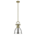 Golden Lighting Duncan Yep By Golden Lighting Duncan 1-light 9in Rod Hung Pendant In Aged Brass And Pewter Shade
