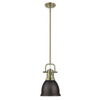 Golden Lighting Duncan Yep By Golden Lighting Duncan 1-light 9in Rod Hung Pendant In Aged Brass And Rubbed Bronze Shade