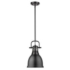 Golden Lighting Duncan Yep By Golden Lighting Duncan 1-light 9in Rod Hung Pendant In Aged Brass And Matte Black Shade