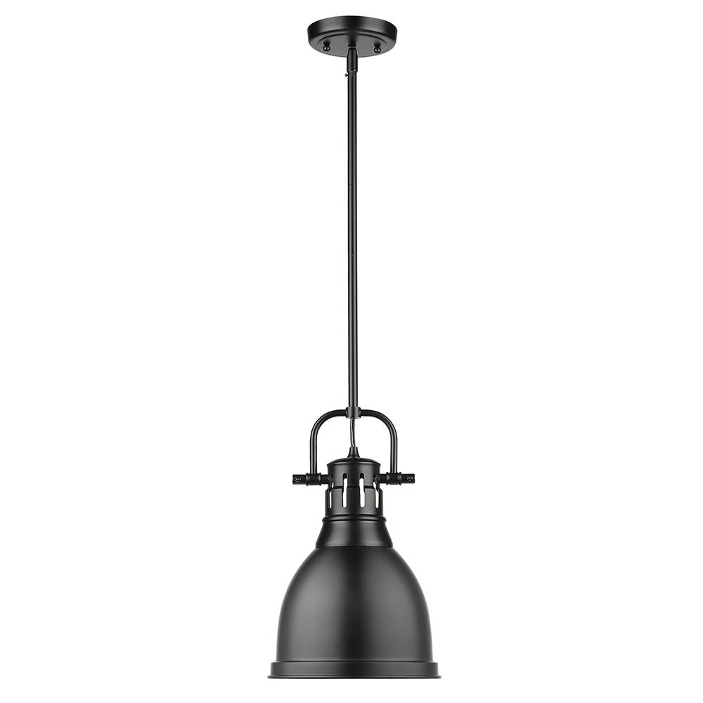 Golden Lighting Duncan Yep By Golden Lighting Duncan 1-light 9in Rod Hung Pendant In Aged Brass And Matte Black Shade