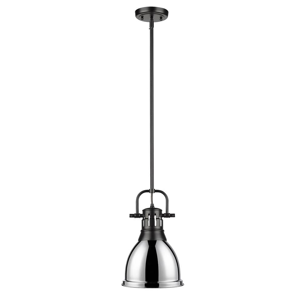 Golden Lighting Duncan Yep By Golden Lighting Duncan 1-light 9in Rod Hung Pendant In Aged Brass And Chrome Shade