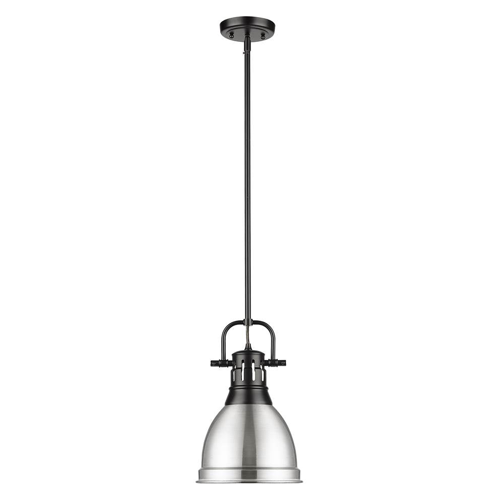 Golden Lighting Duncan Yep By Golden Lighting Duncan 1-light 9in Rod Hung Pendant In Aged Brass And Pewter Shade