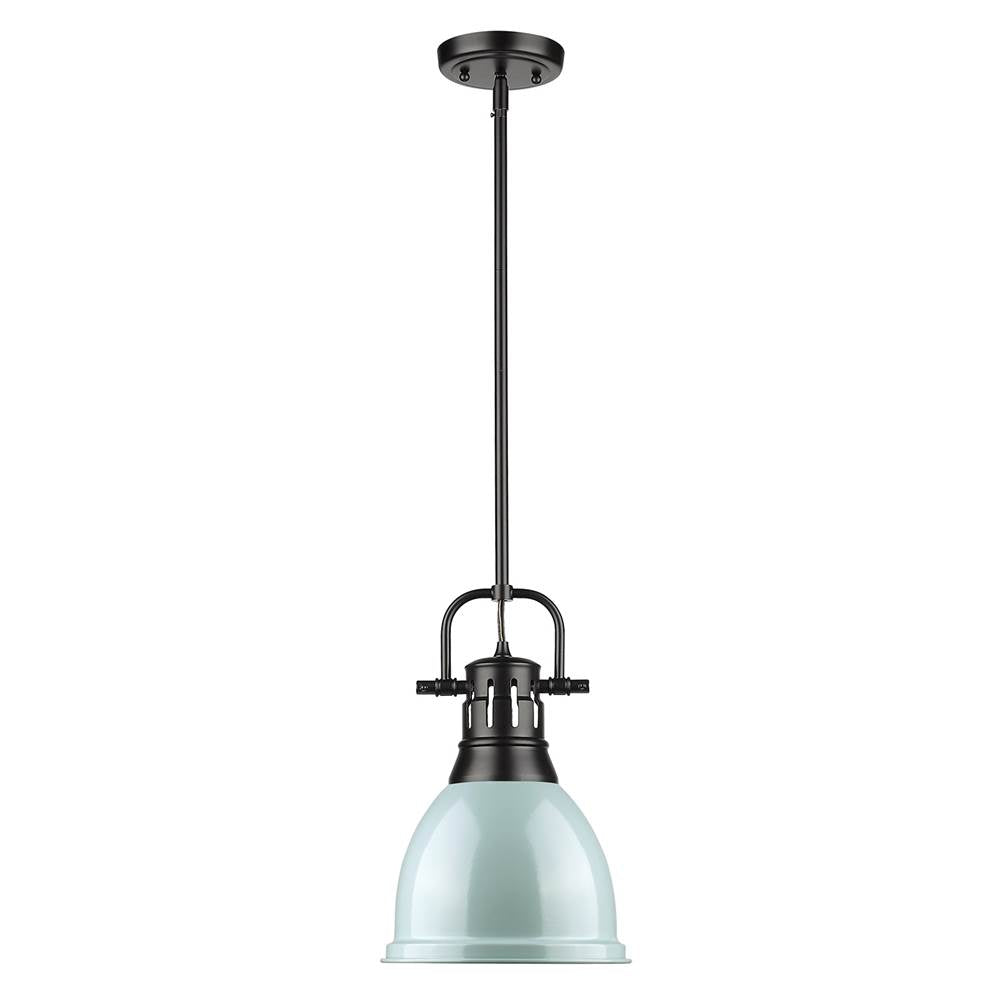 Golden Lighting Duncan Yep By Golden Lighting Duncan 1-light 9in Rod Hung Pendant In Aged Brass And Seafoam Shade