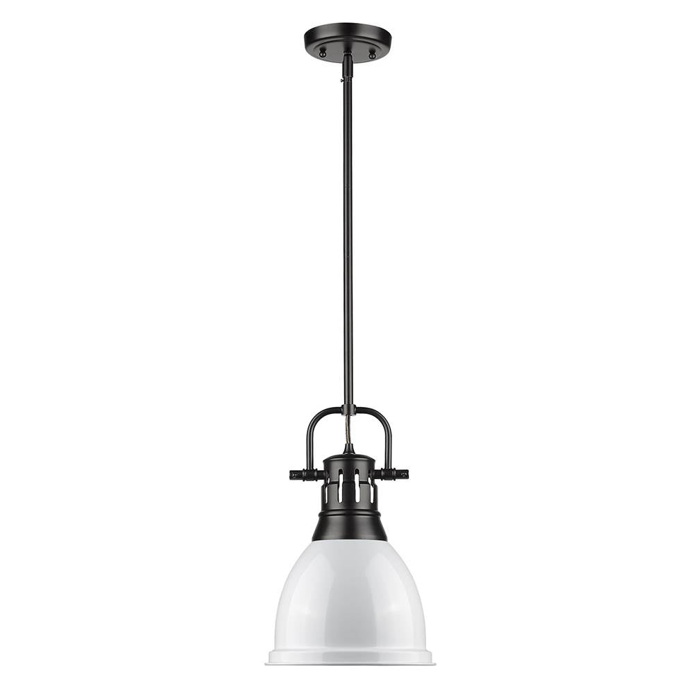 Golden Lighting Duncan Yep By Golden Lighting Duncan 1-light 9in Rod Hung Pendant In Aged Brass And White Shade