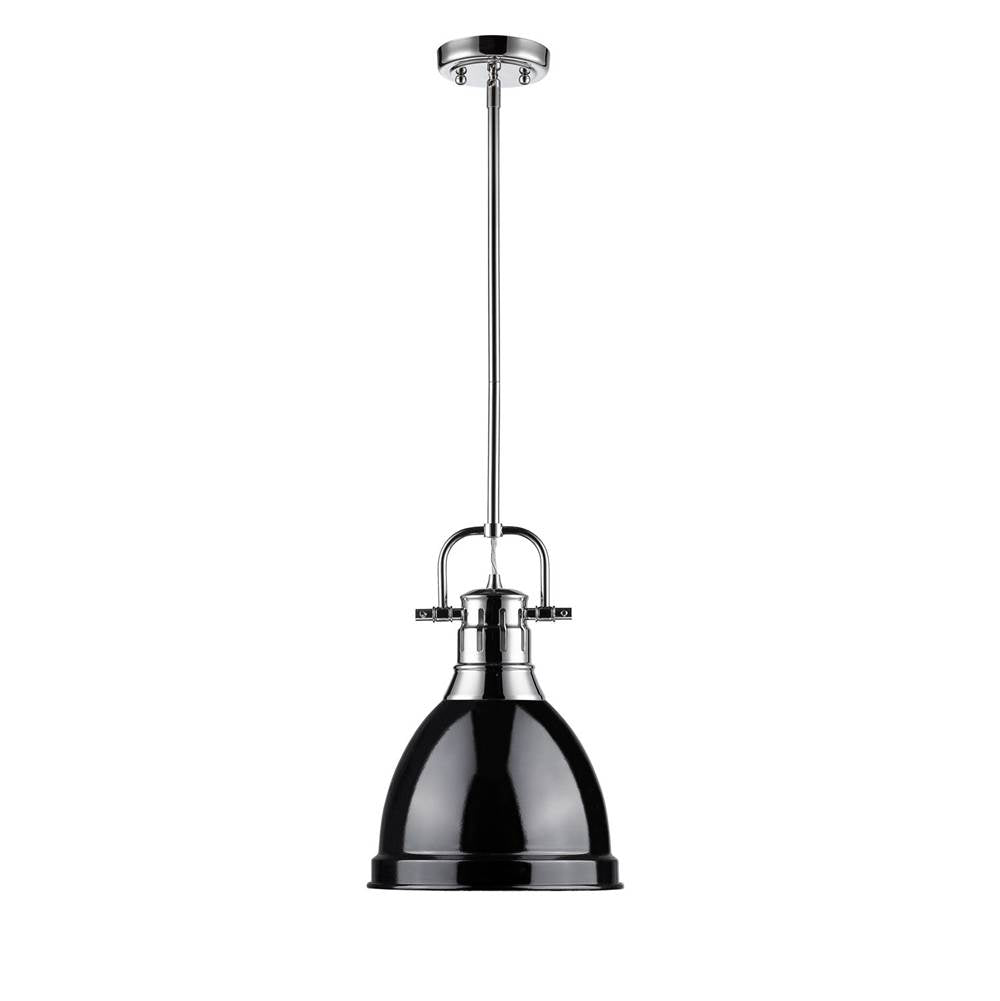 Golden Lighting Duncan Yep By Golden Lighting Duncan 1-light 9in Rod Hung Pendant In Aged Brass And Black Shade