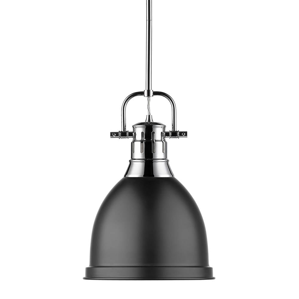 Golden Lighting Duncan Yep By Golden Lighting Duncan 1-light 9in Rod Hung Pendant In Aged Brass And Matte Black Shade